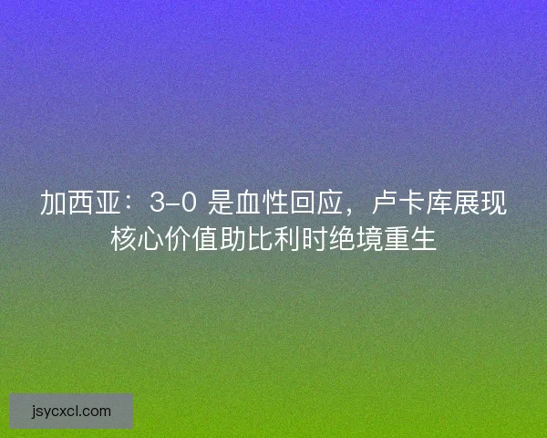 加西亚：3-0 是血性回应，卢卡库展现核心价值助比利时绝境重生